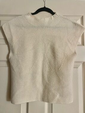 Maeve Anthropologie Cream Sleeveless Ribbed Turtleneck Sweater